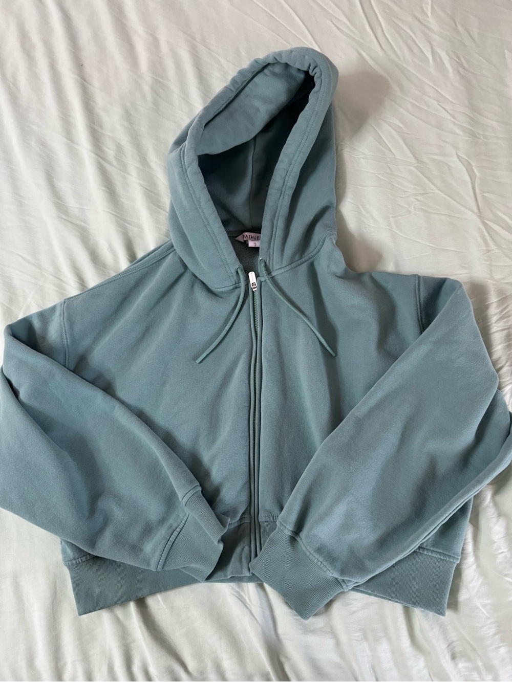 Athleta Forever Fleece Crop Full Zip Hoodie  large juniper euc